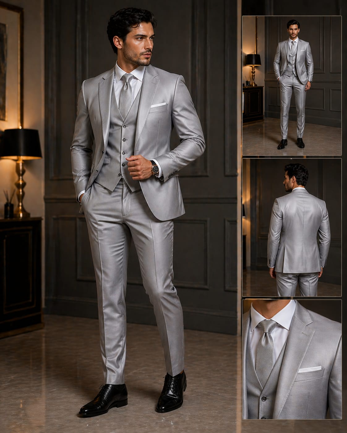 Modelo con terno de gala elegante